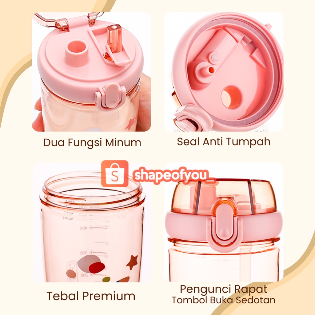 Botol Minum 2in1 Aesthetic Viral 650ml Sedotan Tali Strap Bpa Free Premium Bottle