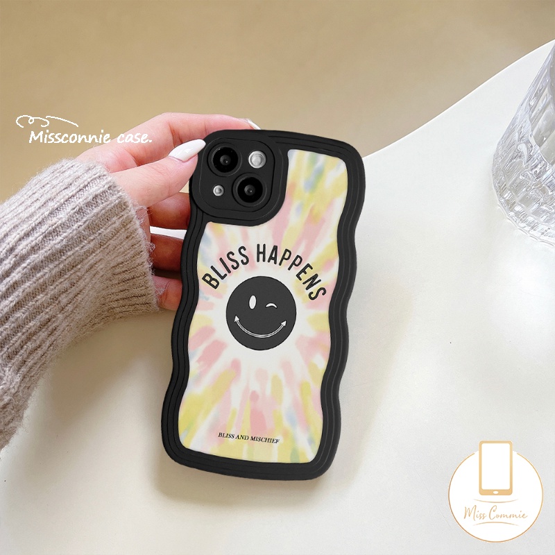 IPHONE Casing Ponsel Kompatibel Untuk Iphone6 6s 87plus11 12 13 14 Pro Max14 Plus XR X XS Max SE 2020 Ins Gradasi Warna-Warni Cinta Hati Pelangi Lucu Smiley Wavy Edge Soft TPU Cover