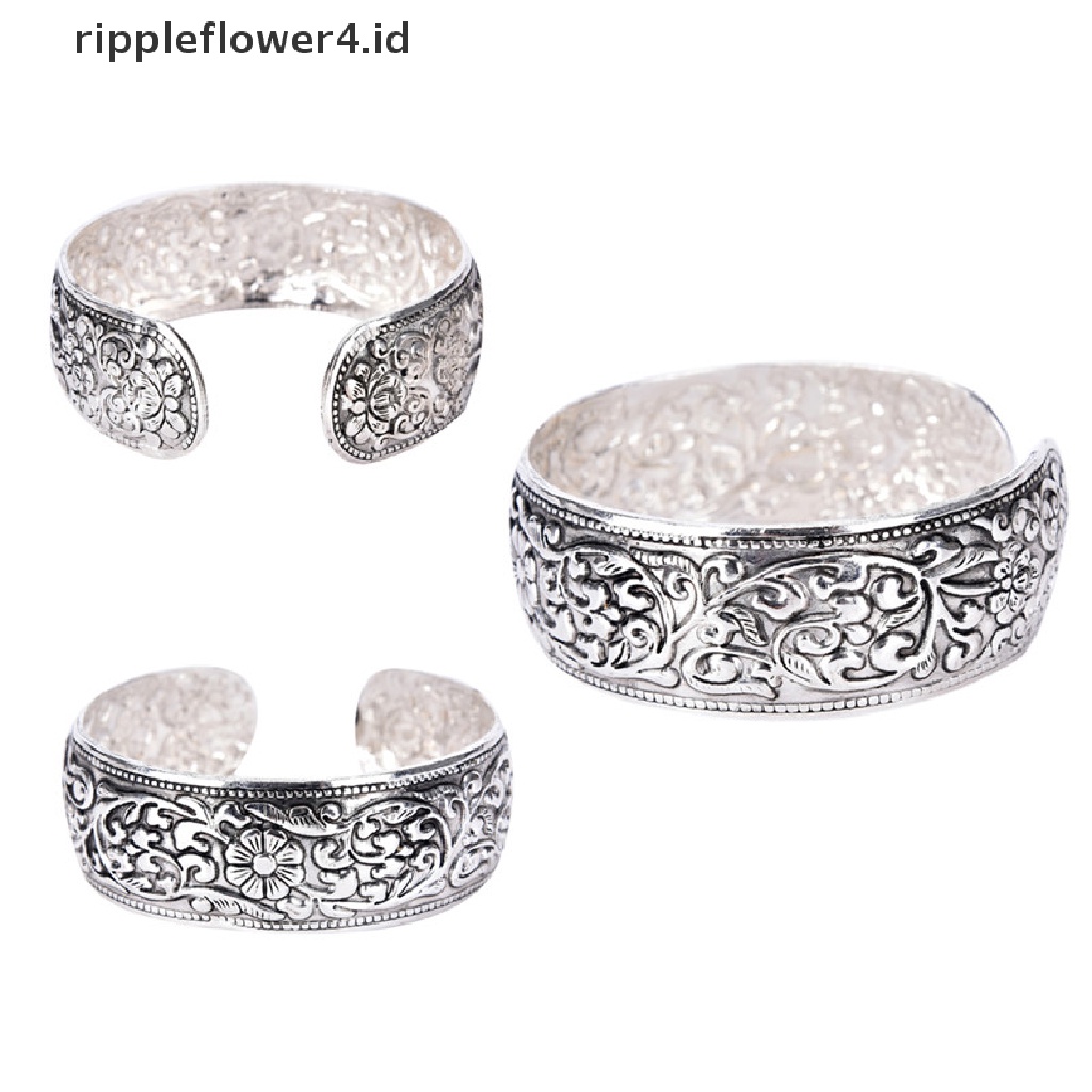 {rippleflower4.id} New Tibet Silver Totem Bangle Ukir Bunga Keberuntungan Bangle Cuff Gelang~