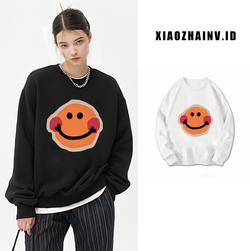 XiaoZhaiNv Korean Style Style Smiley Face Pattern Lengan Panjang Baju Sweater Wanita