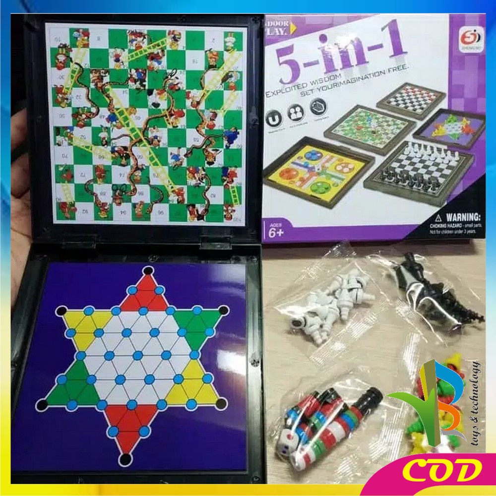 RB-M59 Magnetic Board Games 5in1 Permainan Papan Catur Magnet Game Ludo Mainan Anak Ular Tangga