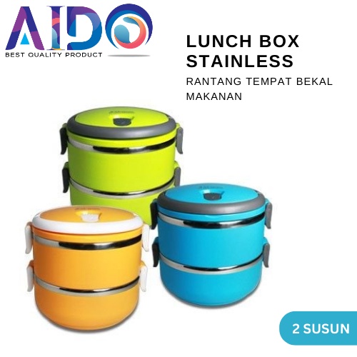 RANTANG 2 SUSUN POLOS / RANTANG SET BEKAL CAMPING PIKNIK LUNCH BOX Lunch box rantang stainless steel susun 2 602R