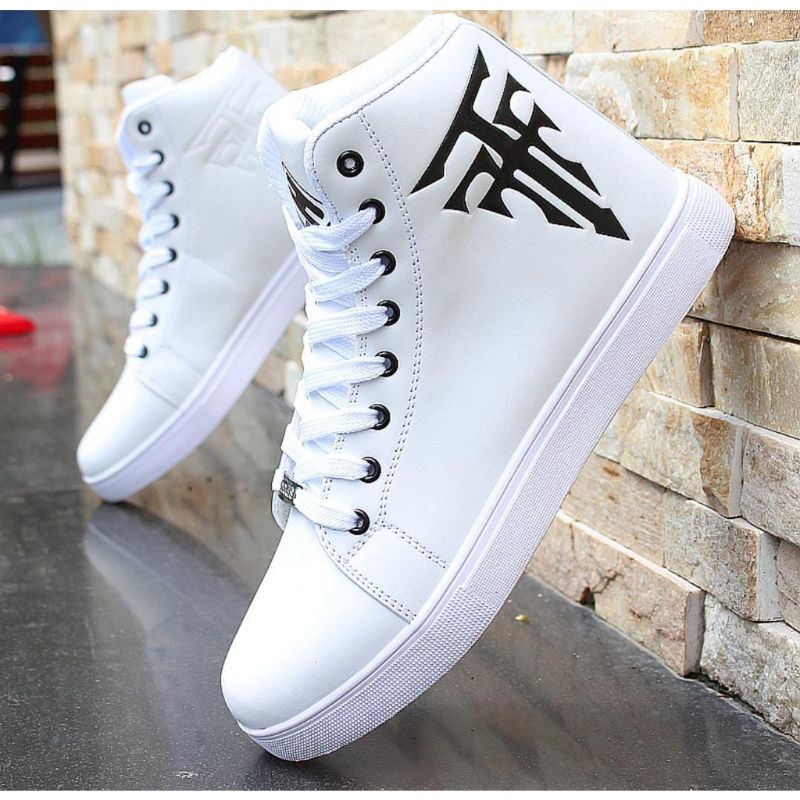 hot deals sepatu sneakers tinggi pria hitam putih vulkanis