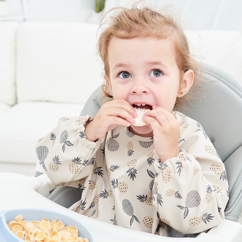 Bib Baju BLW Lengan Panjang Silikon Celemek Makan Bayi MPASI Slabber