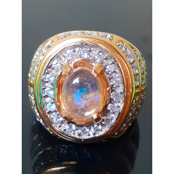 natural [OPAL KALIMAYA AFRIKA TOP KRISTAL JARONG TIPIS] emban cincin pria ring diraff perak emas