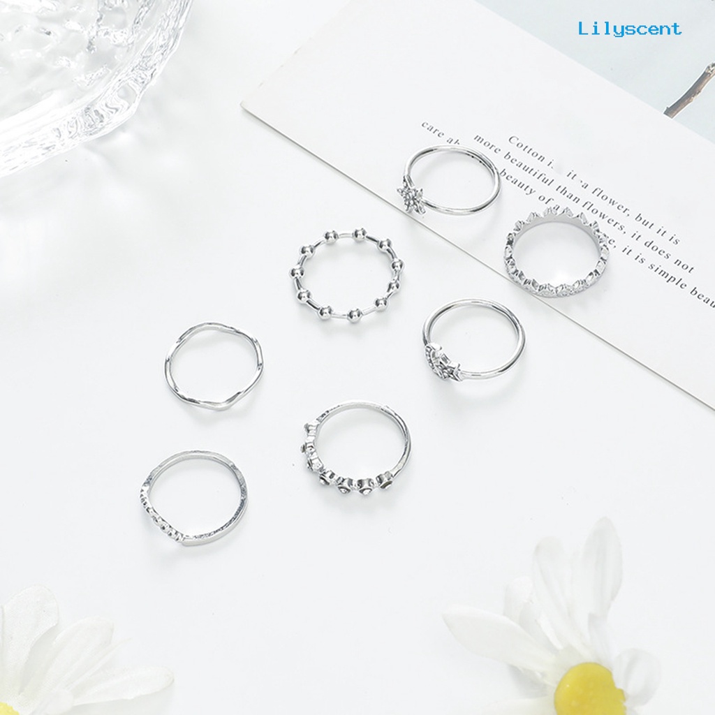 [LS]7Pcs Wanita Cincin Geometris Berlian Imitasi Mengkilap Hias Berkilau Semua Pertandingan Dekorasi Hadiah Ulang Tahun Wanita Bintang Bulan Jari Cincin Perhiasan Pesta Untuk Pacaran