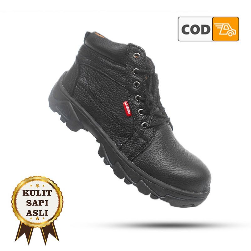 JUGERR Sepatu Safety Kulit Sapi Asli Ujung besi Semi boot