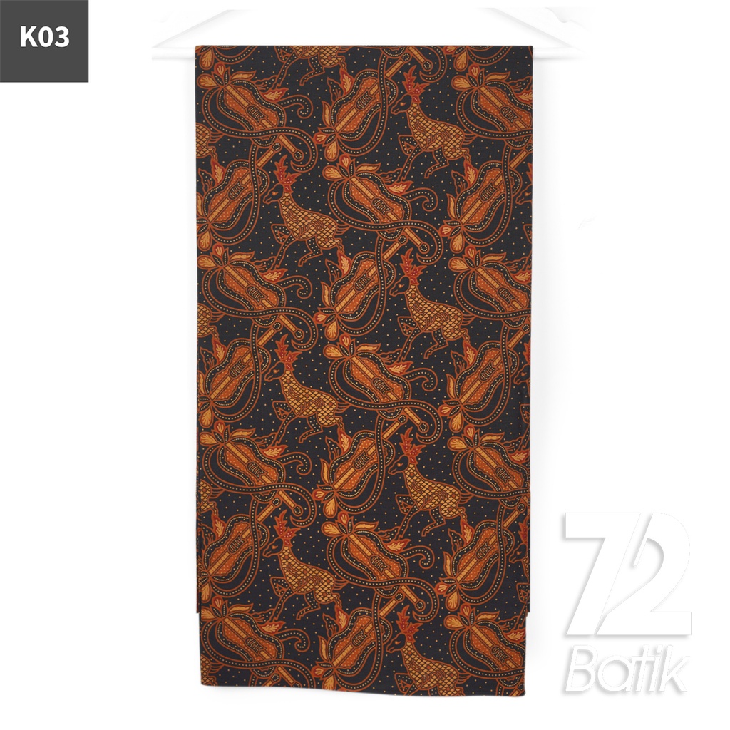 KAIN BATIK KATUN Premium Motif Kawung Rusa Warna Orange Hitam 723022 Cap 72IL Jarik Jarit Samping Kebat Panjang Batik Katun Modern Premium Bahan Seragam Batik Pernikahan Kantor Keluarga Murah Kamen Jadi Batik Bali Lembaran