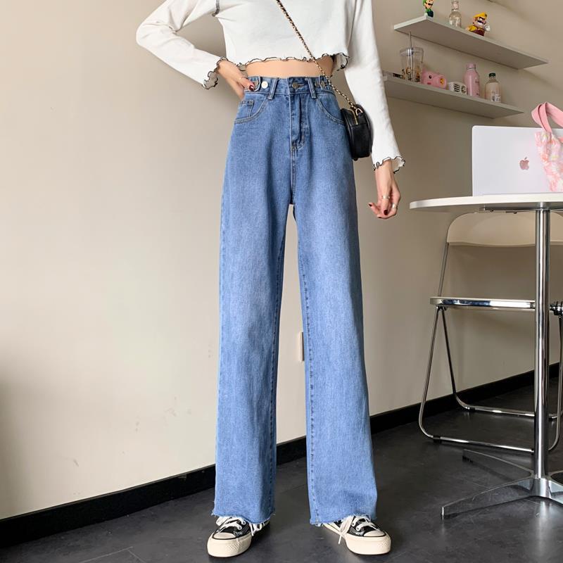 Korean Highwaist Loose Rawis Kasual Jeans Wanita Hot Sale