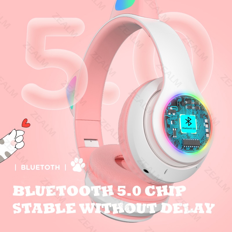 STN-28 Lipat LED Cat Ear Bluetooth Headphone Dengan Mic HiFi Stereo Wireless Headphone Gaming Headset Cute Handset Bluetooth Henset Bloetooth Hedset Gaming