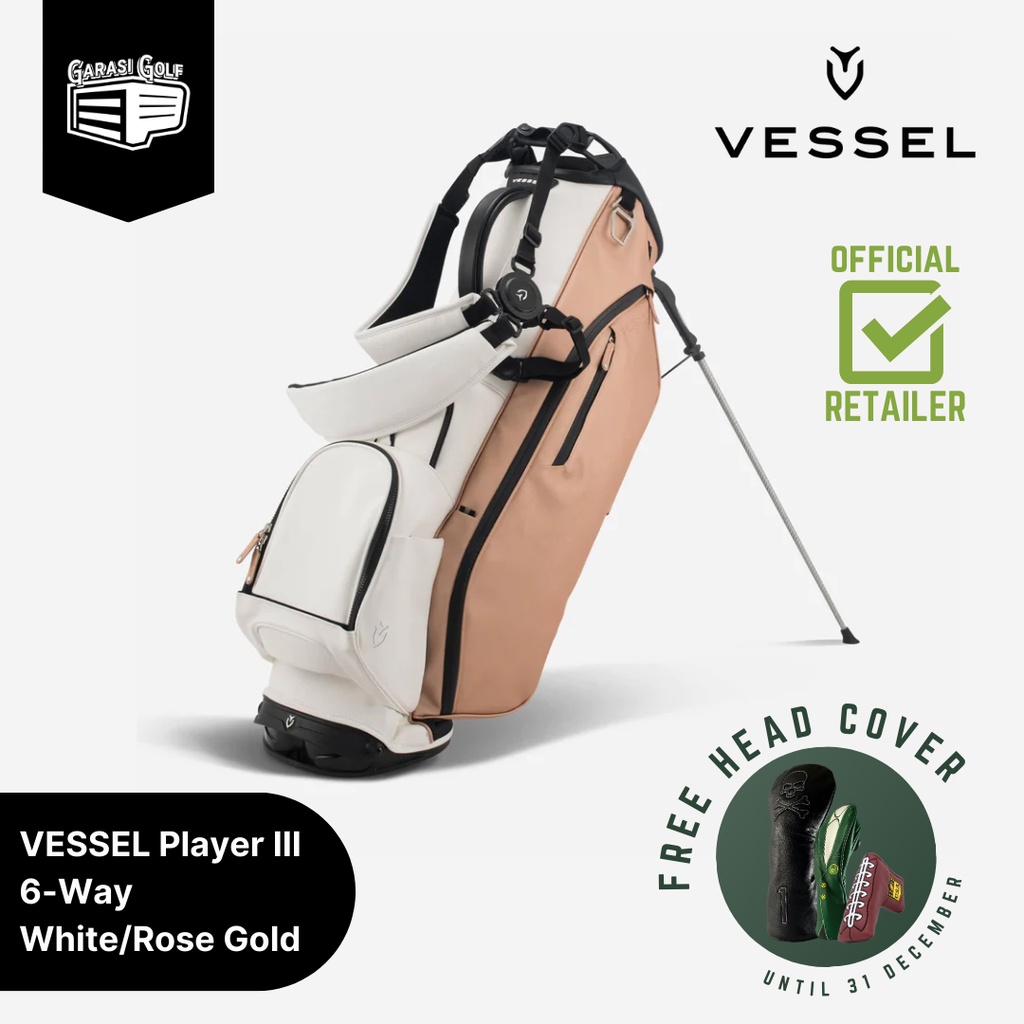 VESSEL Player III 6-Way Stand Bag Golf White/Rose Gold -Tas Stick Original