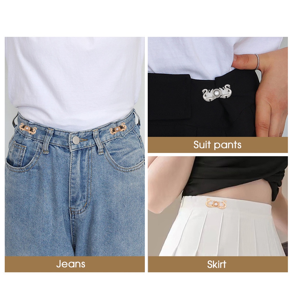 [Harga Grosir] Fashion Dilepas Celana Pinggang Snap Celana Lebih Ketat Pinggang Gesper Wanita Bentuk Angsa Pengencang Gesper Mengencangkan Pinggang Tombol Untuk Jeans Removable Metal Pants Buttons