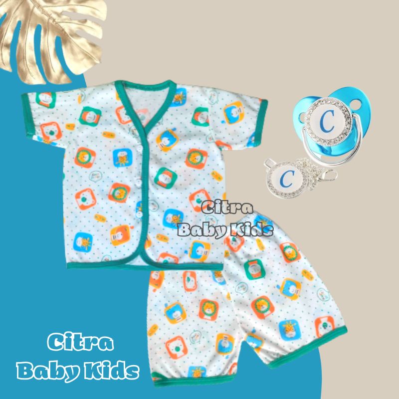 Setelan Bayi Lengan Pendek Set Baby Newborn Baju Bayi Baru Lahir Motif Bintik SETELAN FULL PRINT BINTIK PENDEK