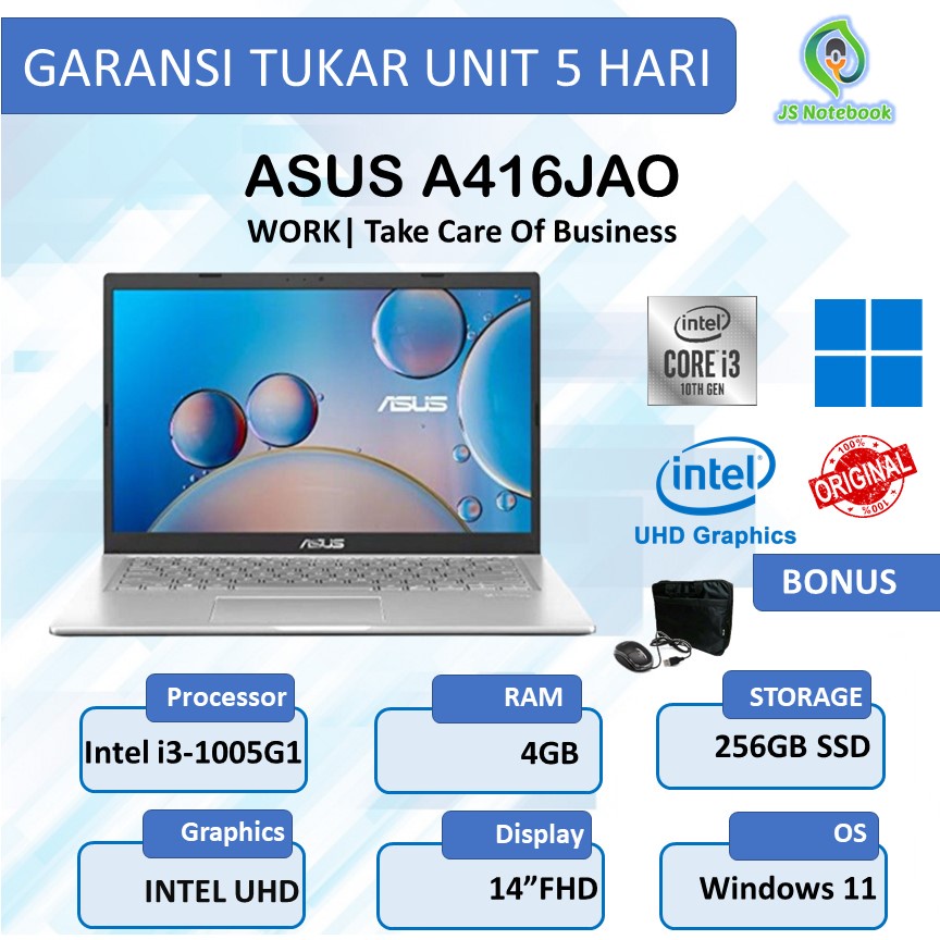 ASUS A416JAO i3-1005G1 4GB 256SSD WINDOWS 11+OHS 14"FHD