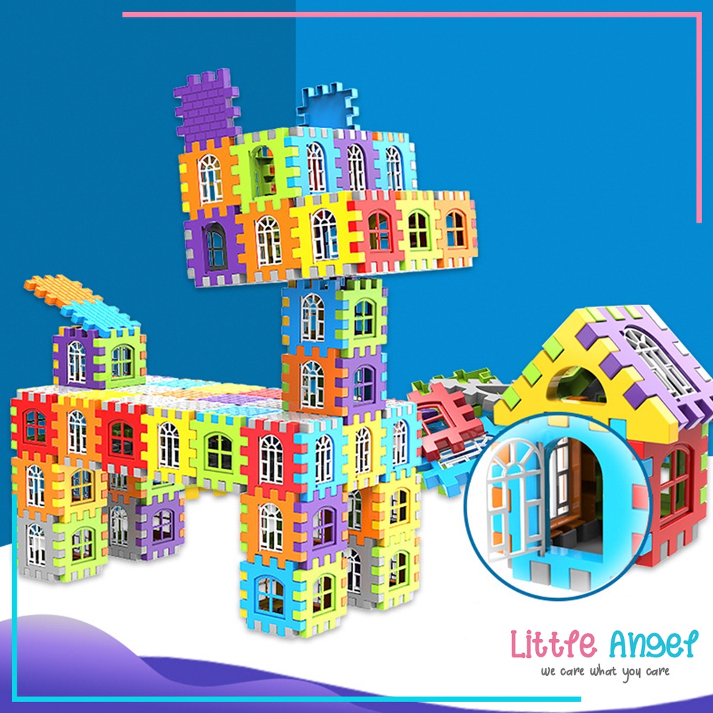 Mainan Edukasi Anak PUZZLE BLOK RUMAH Bongkar Pasang Funny Blocks Plastik Anak Laki Perempuan Balok Lego 1 2 3 Tahun SNI Brick Block Edutoys