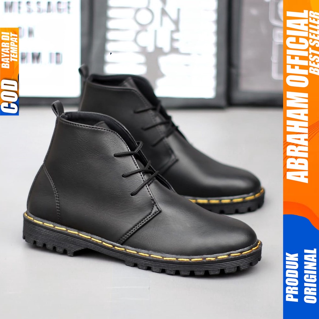 ABRAHAM Sepatu Formal Pantofel Docmart Boots Kerja Pria Hitam