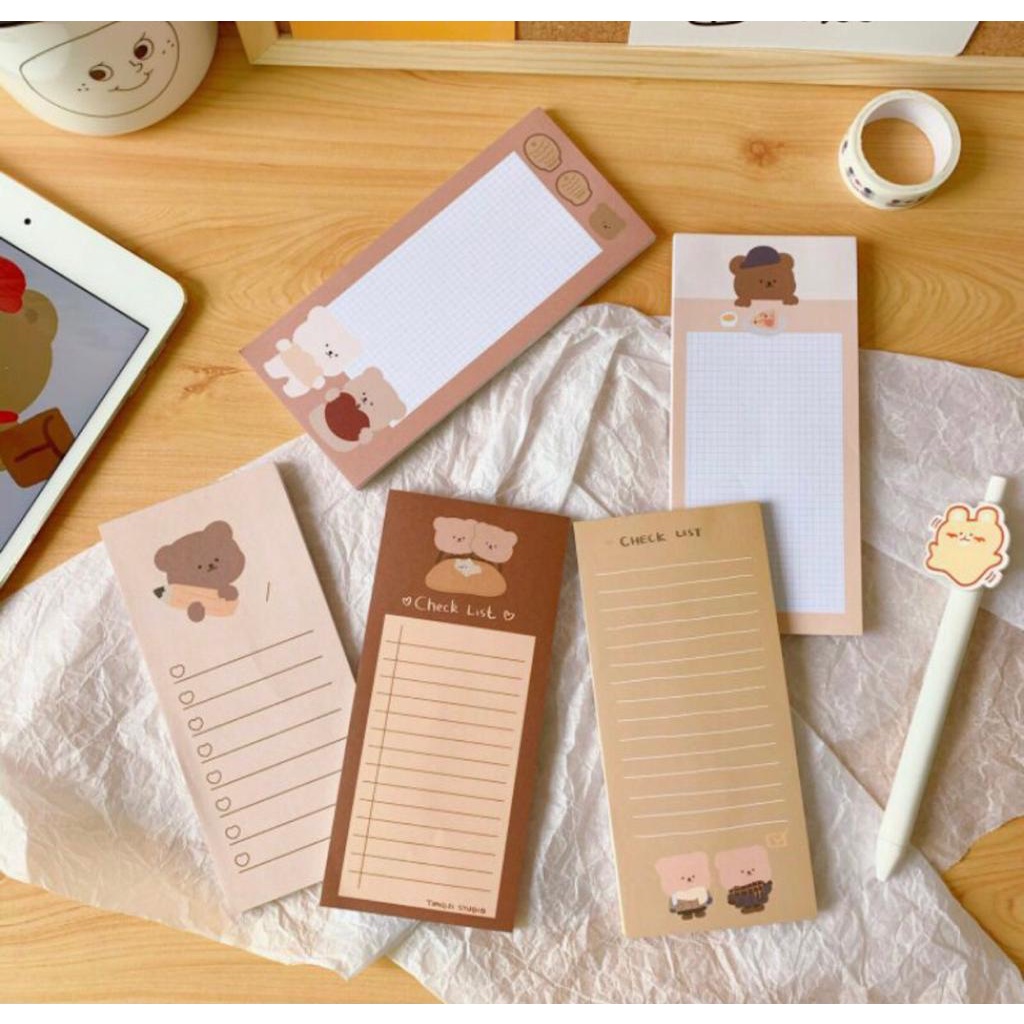 

MEMO PAD AESTHETIC beruang coklat brown bear / NotePad Pengingat