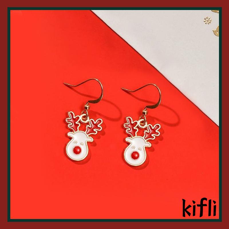 [KD]Alloy Anting Perhiasan Gadis Anting Natal Set Bell Snowman Elk Boots