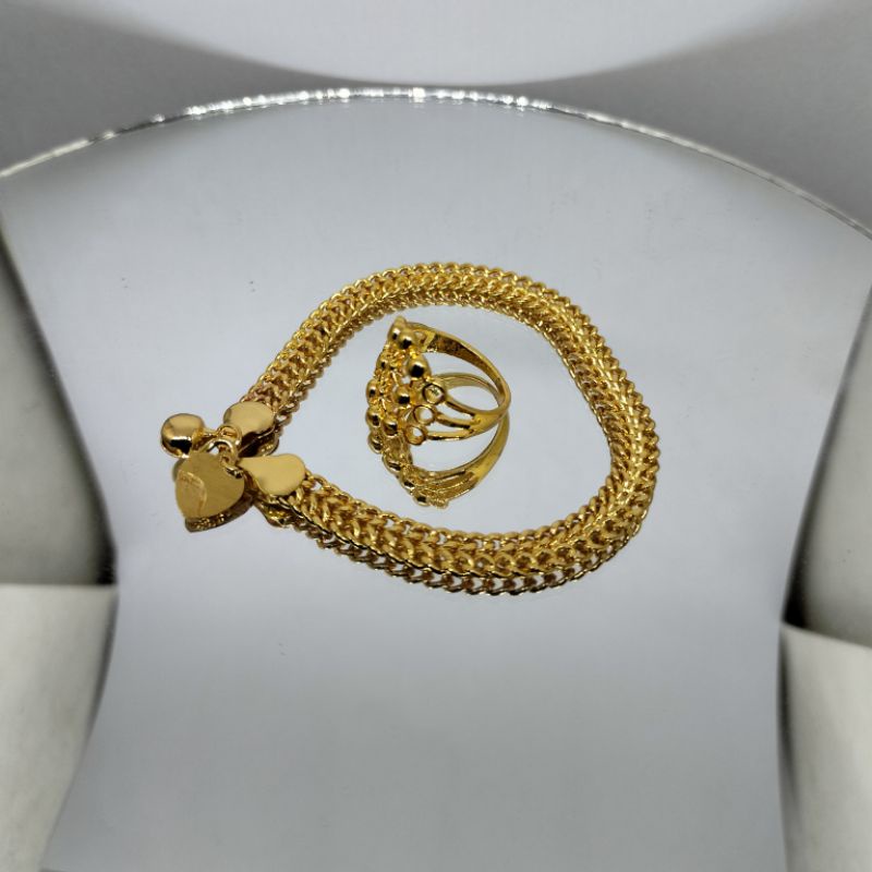 gelang tangan tikar emas kekinian/gelang tikar bonus cincin perhiasan wanita kekinian 7770