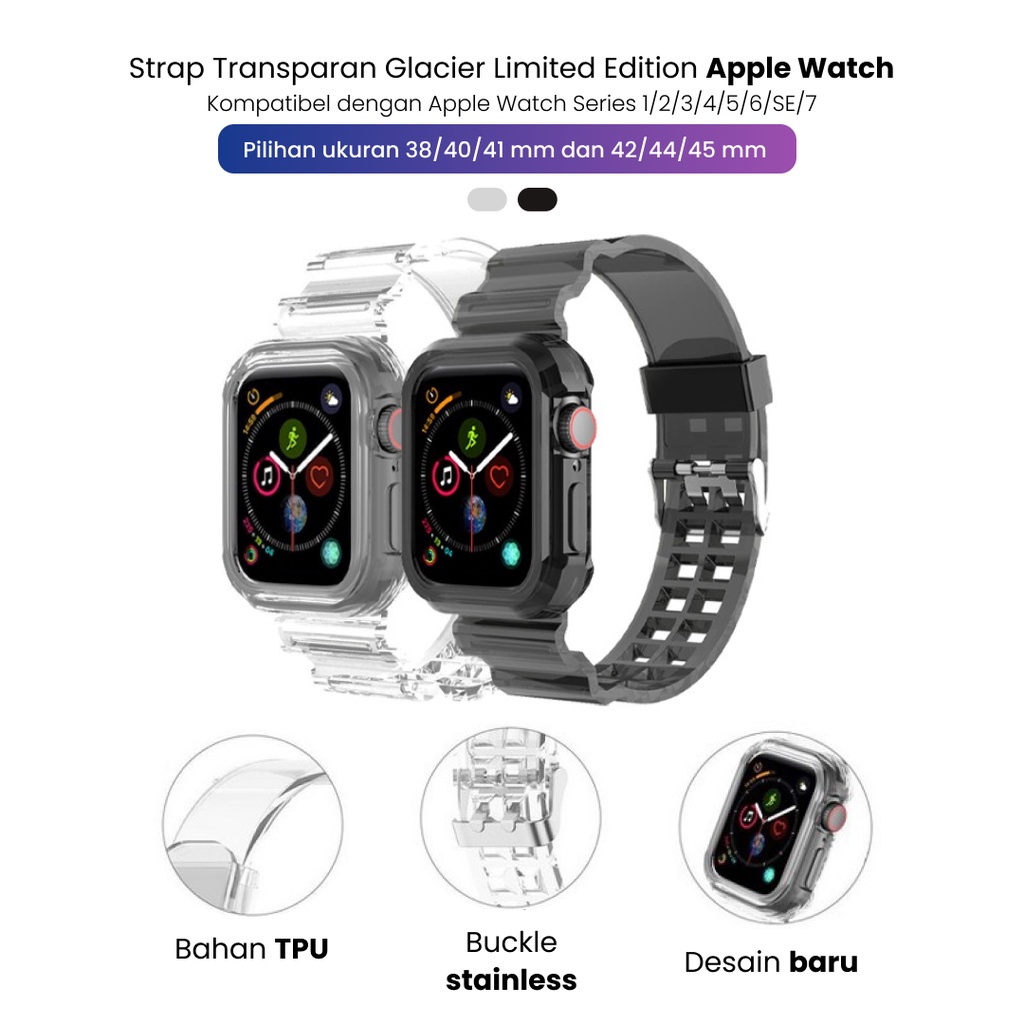 Strap Apple Watch Glacier Transparent iWatch 360° Protective TPU Band Limited Edition Breathable