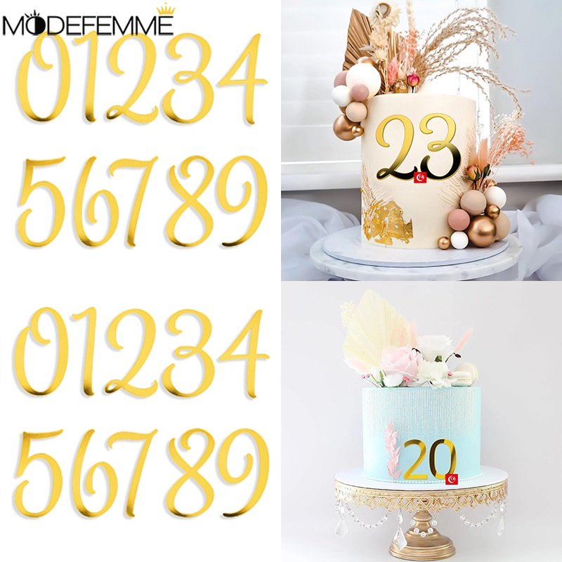 10pcs Muffin Ice Cream Cupcake Ornamen Dessert Halus Dekorasi Aksesoris 0-9 Angka Topper Kue Golden Akrilik Digit Insert Card Untuk Ulang Tahun Pernikahan Anniversary
