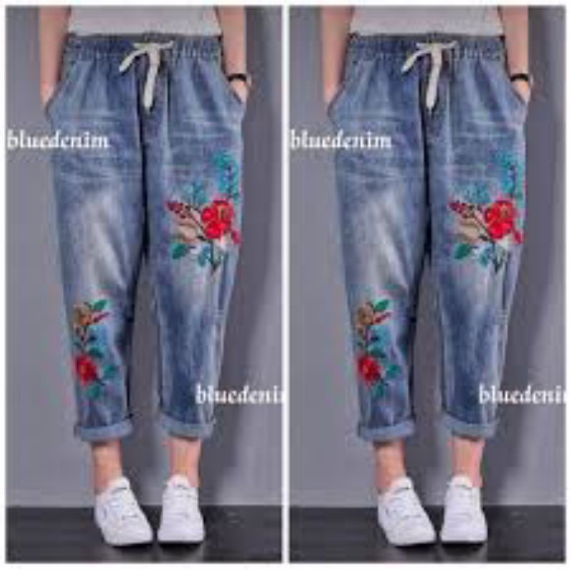 Celana Jeans Bordir Bunga Terbaru Waflo