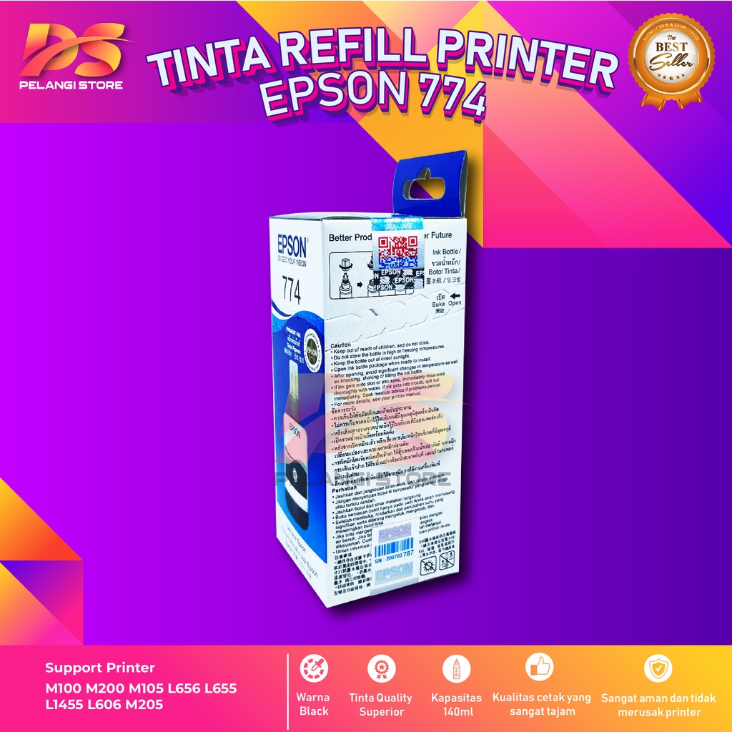 Tinta Epson 774 Black Tinta Printer M100 M200 M105 L656 L655 L1455 L606 M205 Warehouse Sale