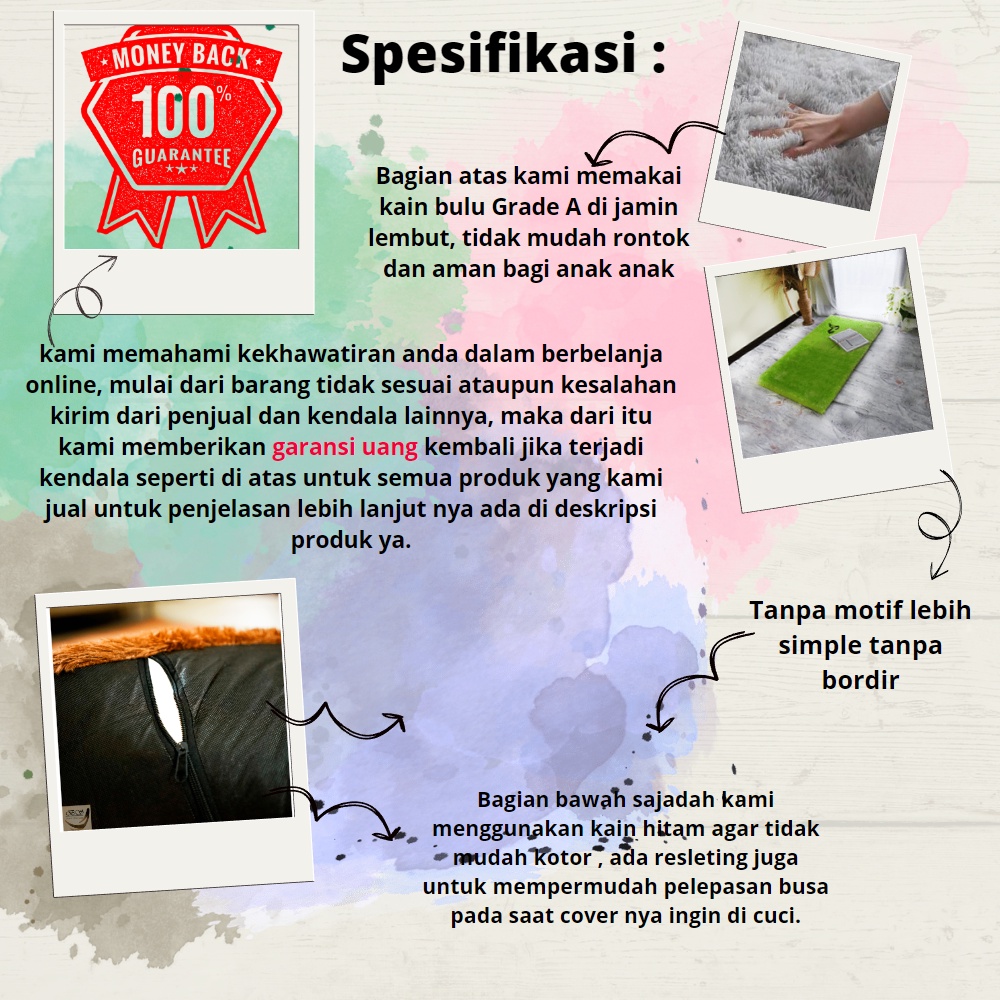 Sajadah bulu rasfur polos nyaman ukuran 115 cm x 65 cm x 3.5 cm