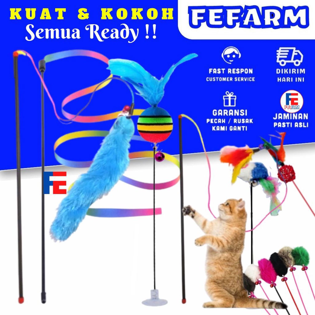 Cat Toys Teaser All Varian Mainan Kucing Stick Teaser Stik Kucing Tongkat Kucing FEFARM