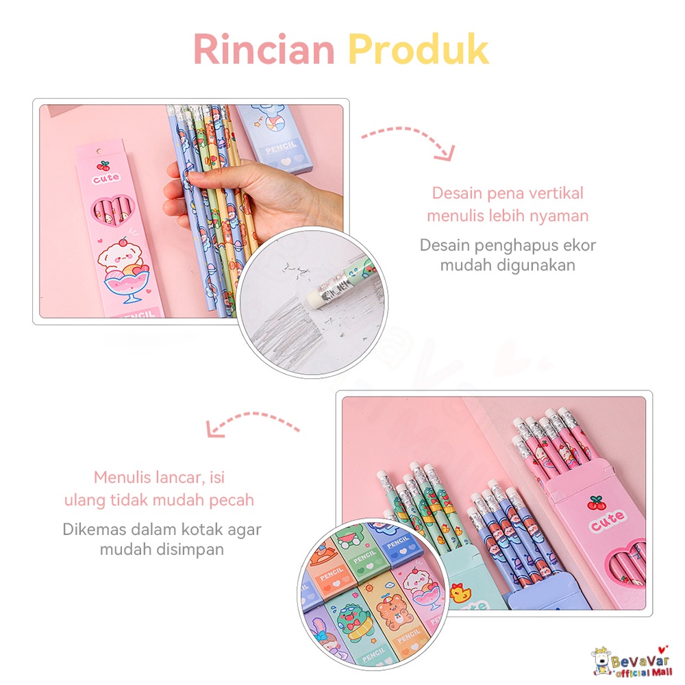 Bevavar 6Pcs Pensil Set Lucu/Alat Tulis Pensil/Stationery Set