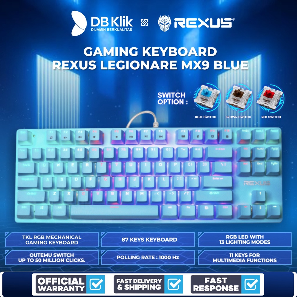 Keyboard Gaming Rexus Mecha Legionare MX9 TKL RGB BLUE - Rexus MX9