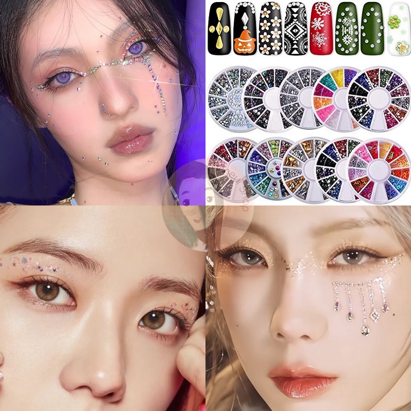 Rhinestones Kristal Half Pearl Beads Rivet Mix Wheel Nail Art Mutiara Manik-manik Craft Kosmetik Hiasan Kuku Eye Korean Make Up Handphone Decorations Wedding Party Cosplay Gems Bead Putih Pink SIlver Gold Hena Henna Gems Beads