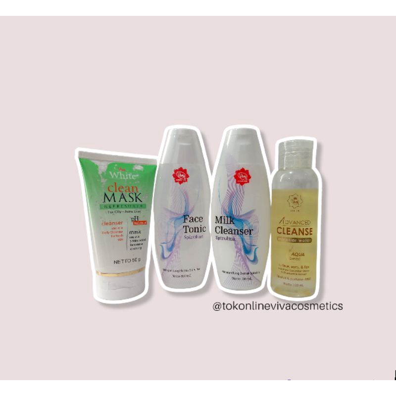 Paket Double Triple Cleansing Skincare Pembersih Wajah Kulit Kering Dry Skin Micellar Make Up Remover Cleanser Toner Spirulina Facial Wash Foam Viva