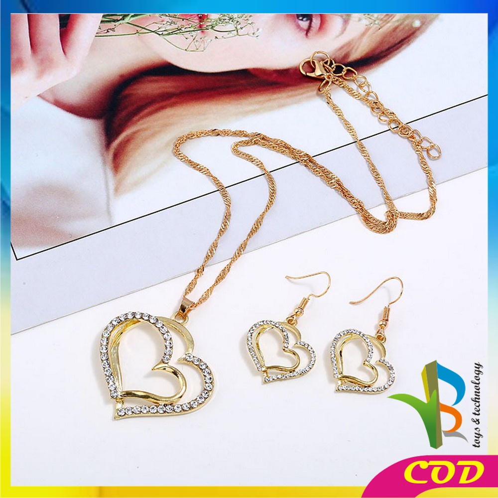 RB-K120 Kalung Anting Set Motif Hati Kalung Rantai Anti Karat Fashion Wanita Korea Aksesoris