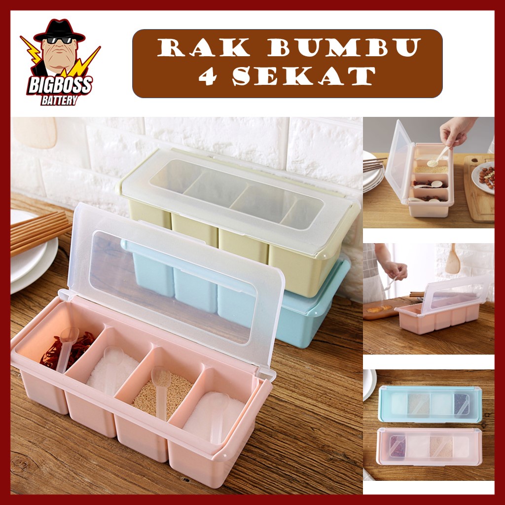 Tempat Bumbu Dapur 4 Sekat Minimalis Rak 4In1 Bumbu Dapur Portable Serbaguna