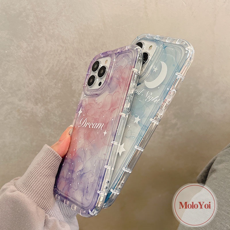 IPHONE Fantasy Tinta Lukisan Langit Berbintang Bintang Bulan Case Kompatibel Untuk Iphone11 14 13 12 Pro Max7 8 6 6S Plus XR X XS MAX Airbag Telepon Lembut TPU Bening Shockproof Back Cover