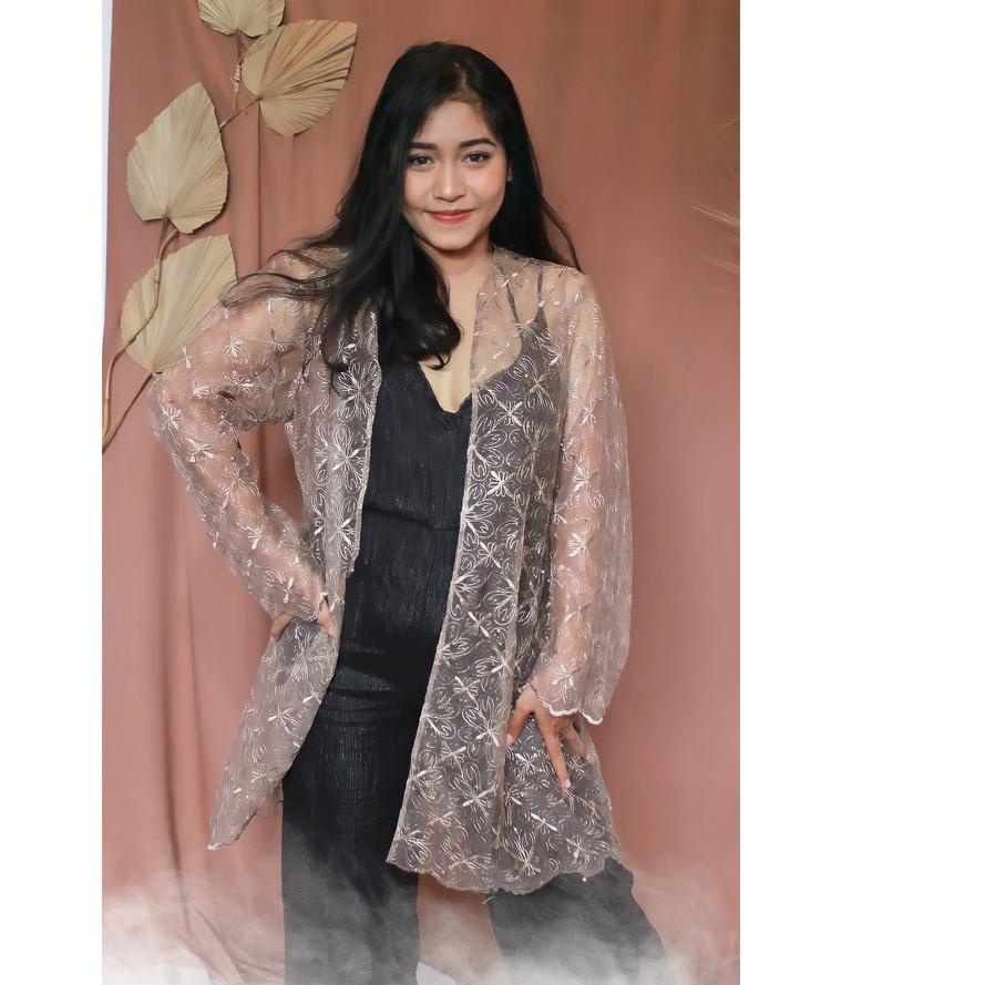 Terbaik Cardigan tile bordir pearl - Delia outer tile akar mutiara