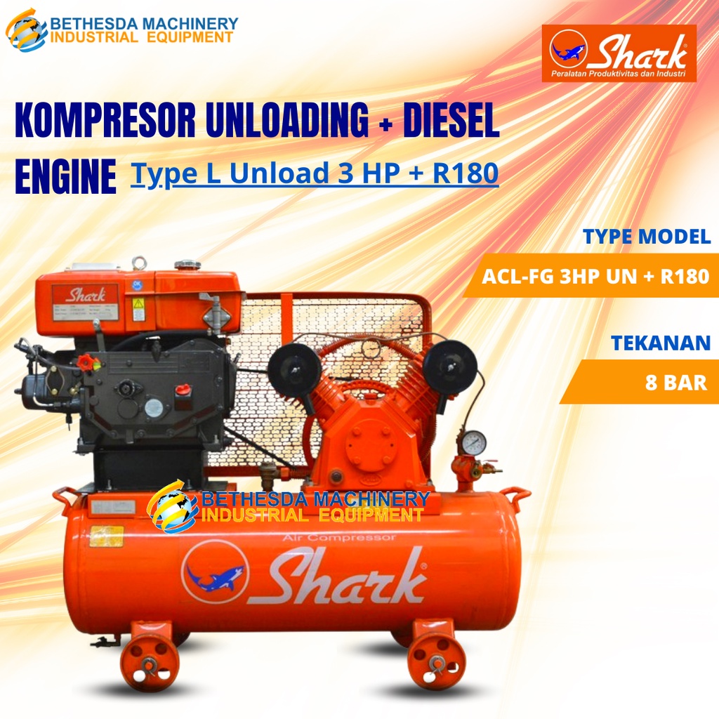 Jual Air Compressor Shark Unload 3HP + R180 Kompresor Angin 3 HP/PK 8