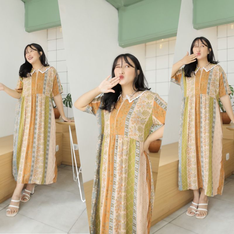 Kira dress by Oriani Daster Kekinian JUMBO LD 140 &amp; LD 120 Long Dress Busui Freindly | KR Oriani
