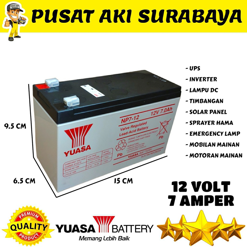 PRODUK BARU YUASA 12V 7AH BATTERY UNTUK MOBIL MOTOR MAINAN ANAK TOYS RIDE ON CAR PMB JEEP PASIFIC NP7-12