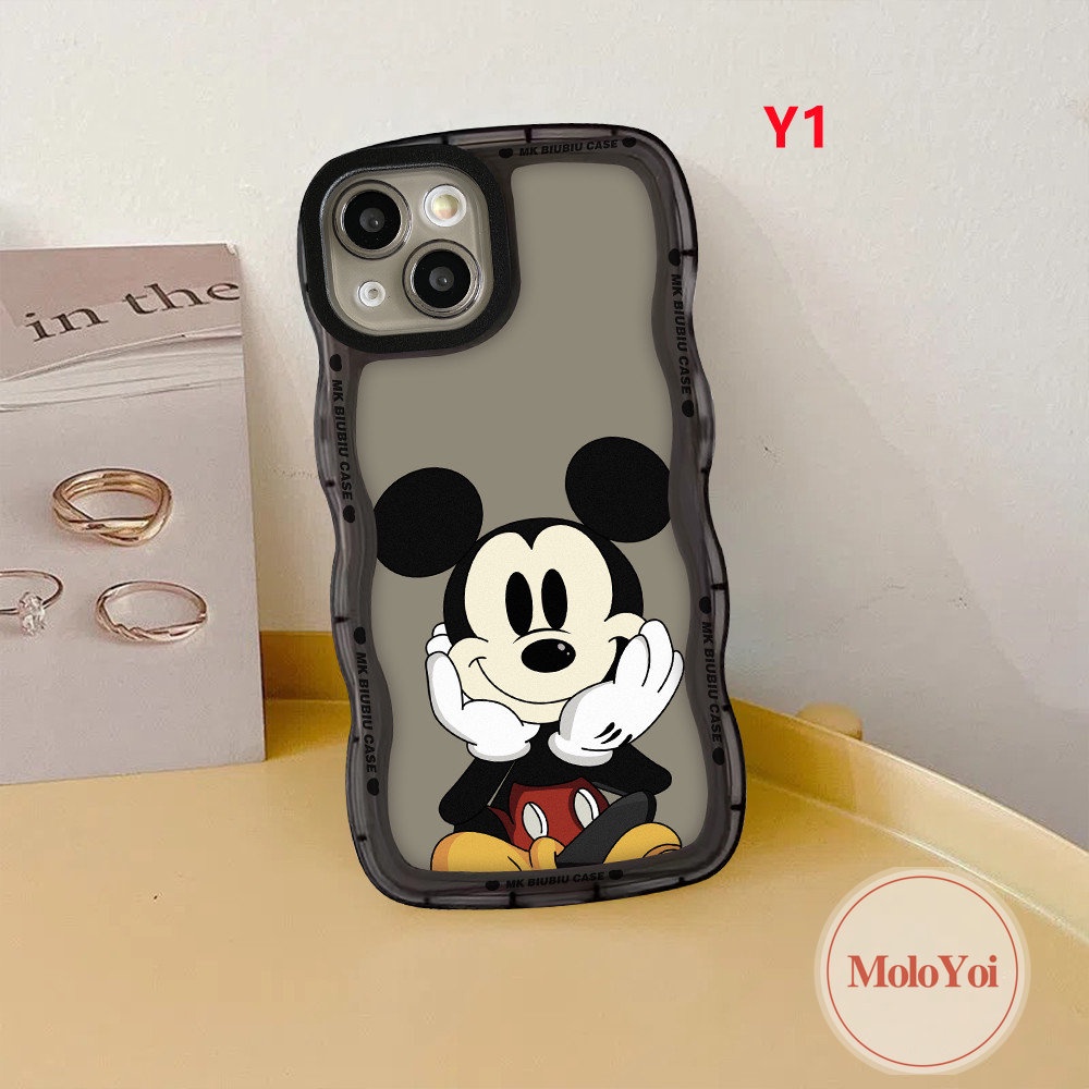 IPHONE Couple Case Kartun Mickey Mouse Lucu Kompatibel Untuk Iphone11Xr 14 13 12 Pro Max 6 6s 87 Plus 14Plus X XS Max SE 2020pinggiran Bergelombang Soft TPU Phone Case