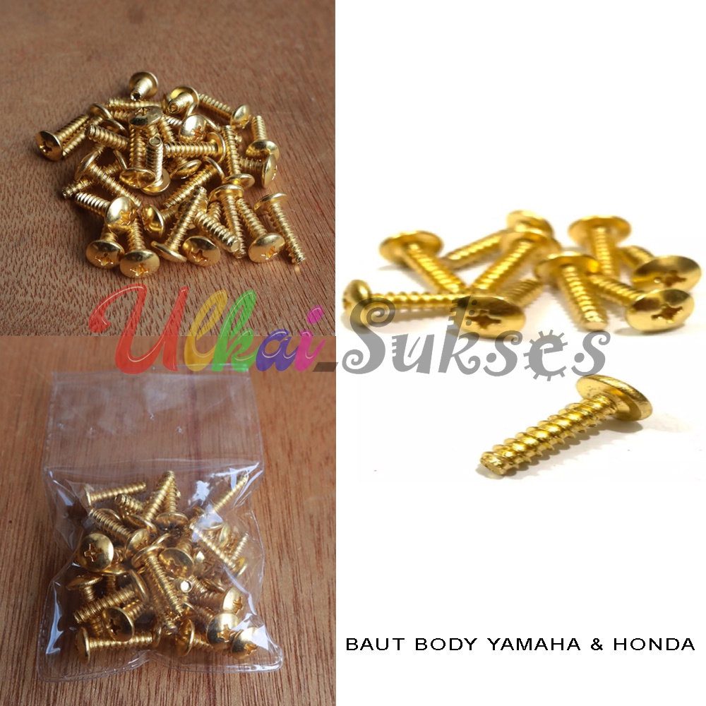 Baut Body Atau Bodi Skrup Variasi Model Cacing Yamaha Honda Bahan Stainless Plating Gold Atau Emas U