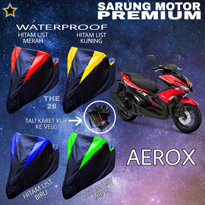 COVER MOTOR AEROX HITAM KOMBINASI MANTEL PREMIUM WATERPROOF