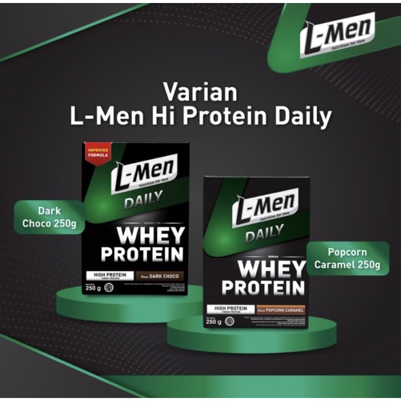 [CASHBACK 5%] L-Men Whey Daily Suplemen Tinggi Whey Protein Dark Chocolate/Popcorn Caramel 250 gr