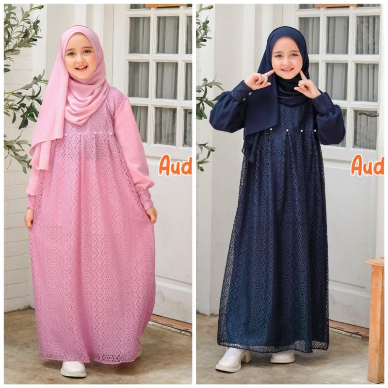 LABELLA Gamis Anak AUDRINA Brokat Navy Pink