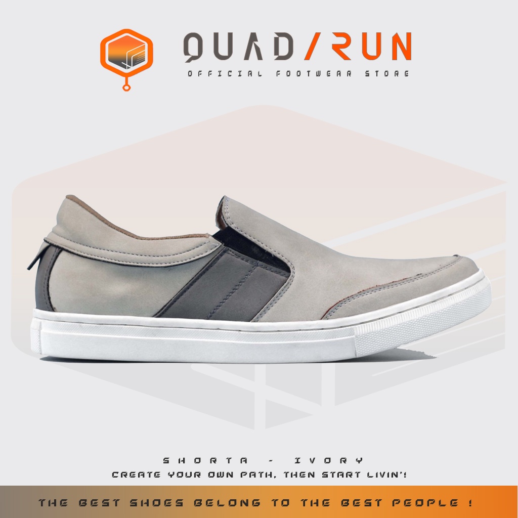 QUADRUN - Sepatu Slip On Pria Jumbo Big Size Casual Keren Ivory Black White Shorta Series