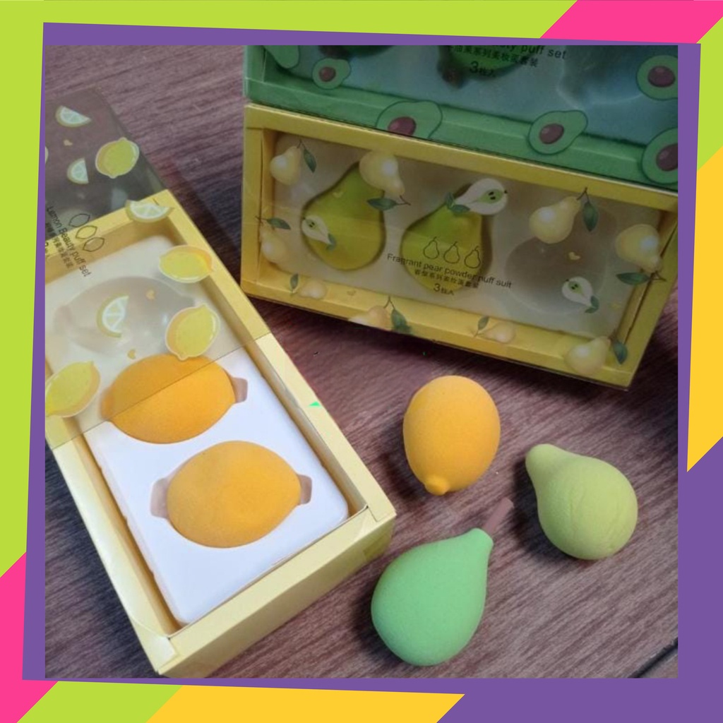 1826 / Spons make up beaty kotak isi 3pcs / Beaty blender fruit 1set + tempat spoge