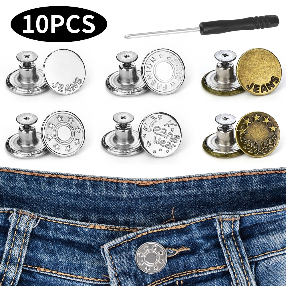 Tombol Logam Pengganti Mengencangkan Pinggang Extender Button Jeans Buttons Pins Fashion Untuk Celana Jeans Longgar Wanita Pria Perlengkapan Pakaian Jeans Bebas Jahitan Dilepas