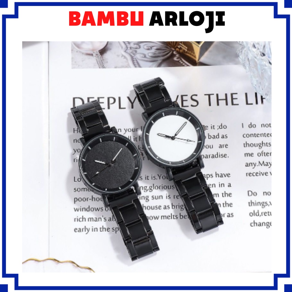 BAJ Jam Tangan Wanita Analog Quartz Casual Fashion Strap Rantai Hitam Stainless Steel Import Couple Pria JF094