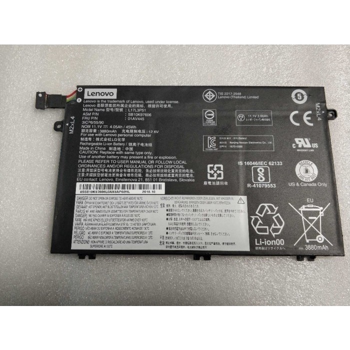 Baterai Ori Lenovo E480 E580 R480 R580 L480 L580 L17L3P52 L17L3P51